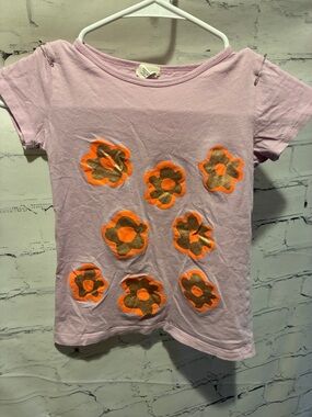 Crewcuts Lavender Short Sleeve Tee with Orange and Gold Floral Appliqués